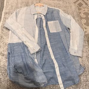 Large button down blue & white shirt